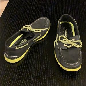 Neon green and dark navy sperry size 10